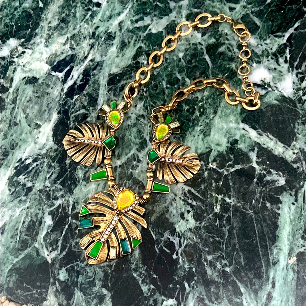 Gold and Green Floral Motif Necklace
